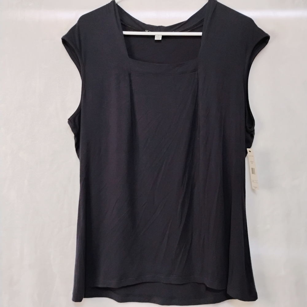 Larry Levine Navy Blue Sleeveless Top Shirt Square Neck Sz‎ Large Tank NEW NWT O